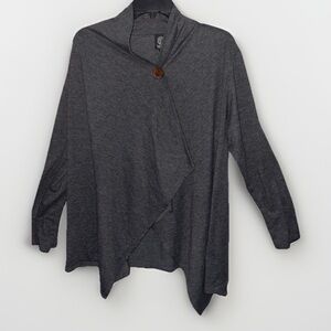 Bobeau 1-Button Gray Asymmetrical Wrap Lightweight Cardigan Size 1X